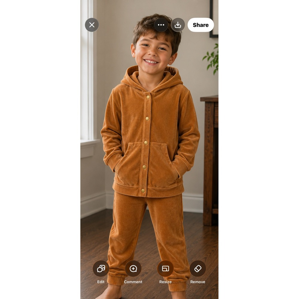 Kate Quinn Kids Ginger Brown Velour Bear Ear Snap Front Hoodie 3T Organic Cotton